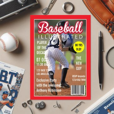 magazine celebrity baseball birthday party photo invitation