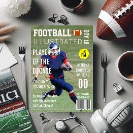 Small Magazine Cover Celebrity Footballer Birthday Party Invitation Front View