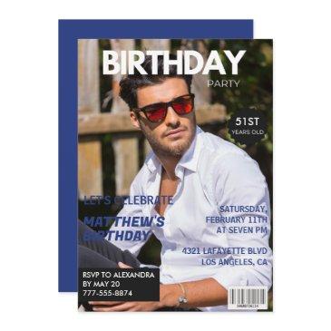 magazine navy blue photo funny 51st birthday invitation