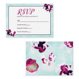 Small Magenta Pansies, Turquoise Rsvp Invitations Front View