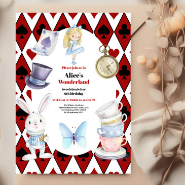 magical alice in wonderland birthday invitation