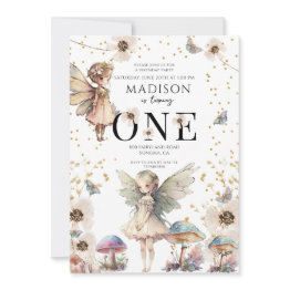 Small Magical Fairies 1st Birthday Invitation Front View