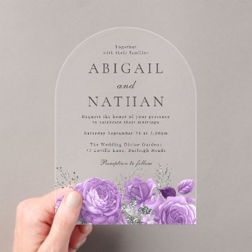 magical lavender purple floral arch wedding acrylic invitations