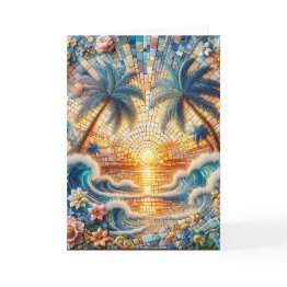 Small Magical Mosaic Tropical Ocean Sunset Birthday Invitations Front View