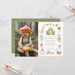 Small Magical Photo Enchanted Frog First Birthday Invitation Front View