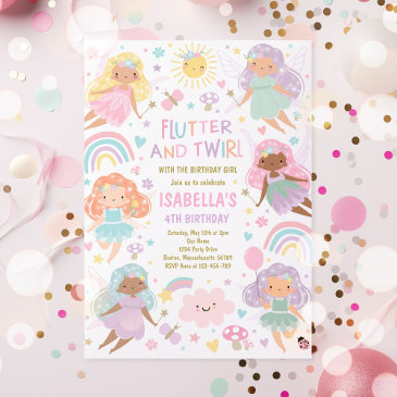 magical pink fairy princess birthday party invitation