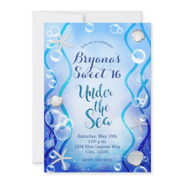 magical under the sea blue fade sweet 16 birthday invitation