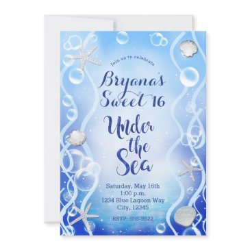 magical under the sea blue fade sweet 16 birthday invitation