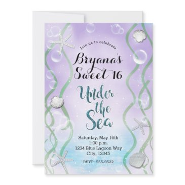 magical under the sea lavender sweet 16 birthday invitation