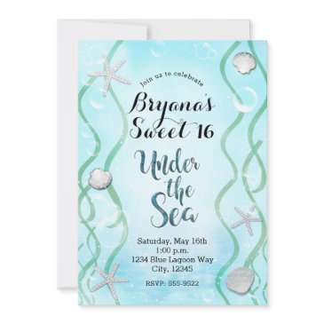 magical under the sea soft blue sweet 16 birthday invitation