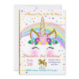 Small Magical Unicorn Birthday Invitation Front View