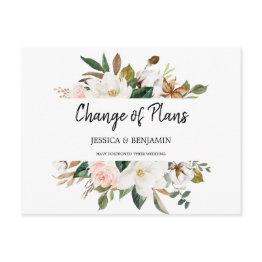 Small Magnolia Floral & Cotton Postponed Change Of Plans Postinvitations Front View