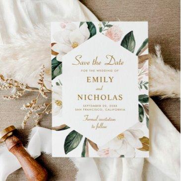 magnolia floral wedding save the date invitations