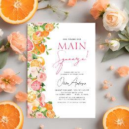 Small Main Squeeze Citrus Bridal Shower Orange Invitation Front View
