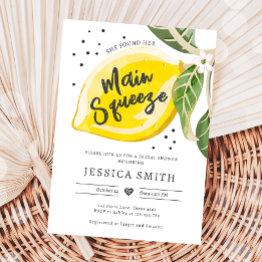 Small Main Squeeze Lemon Citrus Greenery Bridal Shower Invitation Front View