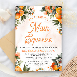 Small Main Squeeze Tangerine Orange Citrus Bridal Shower Invitation Front View