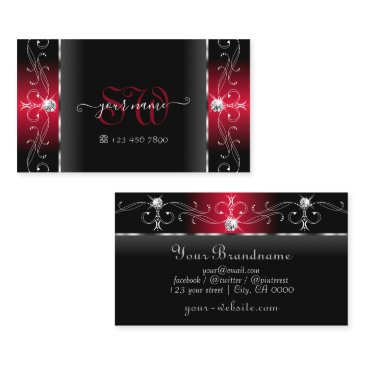 majestic black and red squiggled jewels monogram business invitations