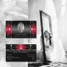 Small Majestic Black And Red Squiggled Jewels With Photo Business Invitations Front View