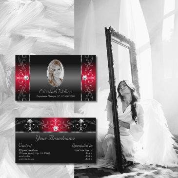 majestic black and red squiggled jewels with photo business invitations