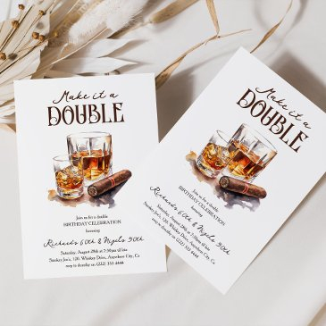 make it a double' whiskey adult joint birthday invitation