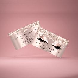Small Makeup Artist Eyelash Lashes Glitter Confetti Rose Business Invitations Front View