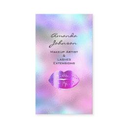 Small Makeup Artist Eyelashes Kiss Lips Hair Pink Ombre Business Invitations Front View