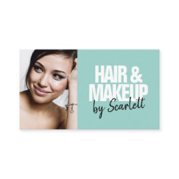 Small Makeup Artist Hair Photo Bold Script Mint Blue Business Invitations Front View