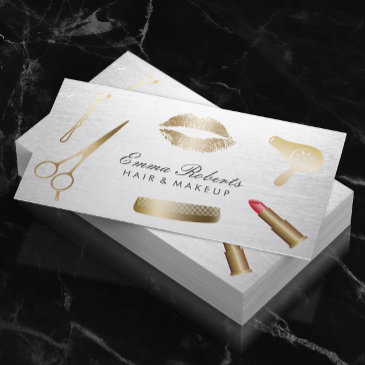 makeup artist hair stylist modern gold & silver business invitations