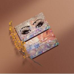 Small Makeup Eyebrow Lashes Wax Drip Rose Holograph Business Invitations Front View