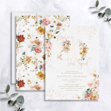 making 80 look good floral rose gold foil invitation