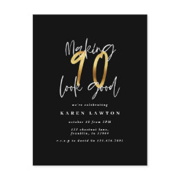 Small Making 90 Look Good Modern Gold And Black Birthday Postinvitations Front View