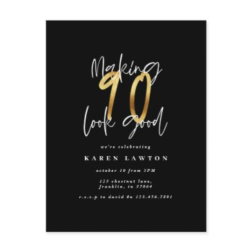 making 90 look good modern gold and black birthday postinvitations