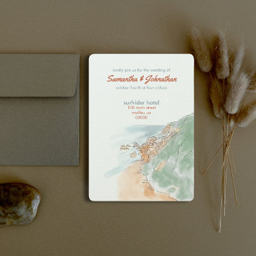 malibu, california wedding  invitation