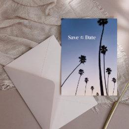 Small Malibu Palm Trees • Save The Date • Boho Blue Postinvitations Front View