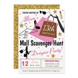 Small Mall Scavenger Hunt Party Invitation Front View