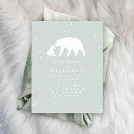 Small Mama And Baby Polar Bear Blue Baby Shower Invitation Front View