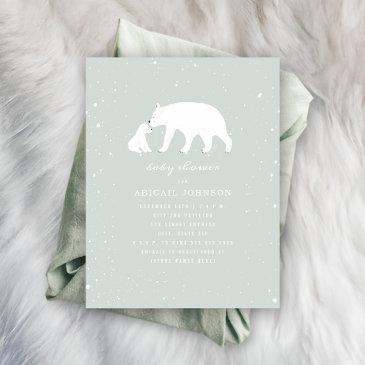 mama and baby polar bear blue baby shower invitation