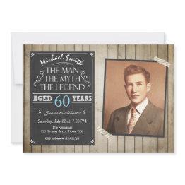 Small Man Birthday Invitation Chalkboard Rustic Adult Front View