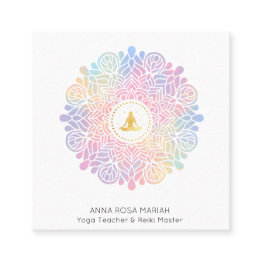 Small *~* Mandala Women Meditation Energy Pastel Rainbow Square Business Invitations Front View