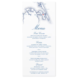 Small Manteo Roanoke Nc Map Elegant Navy Blue Wedding Menu Front View