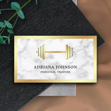 marble gold dumbbell fitness personal trainer business invitations
