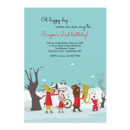 Small Marching Animal Band Birthday Party Invitation Front View