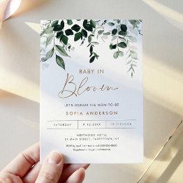 Small Maree Greenery Baby In Bloom Baby Shower Invitation Front View