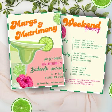margs & matrimony bachelorette weekend itinerary invitation