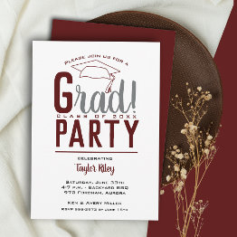 Small Maroon Graduation Party Invitation Front View