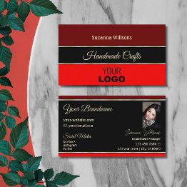 Small Maroon Red Borders On Black With Logo And Photo Business Invitations Front View