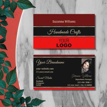 maroon red borders on black with logo and photo business invitations