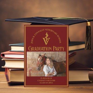 maroon veterinary school photo graduation party invitation