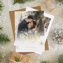 Small Married And Bright Newlywed Foil Holiday Invitations Front View