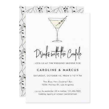 martini cocktail illustration couples shower invitation